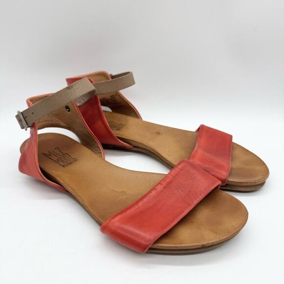Miz Mooz Women's Alanis Ankle Strap Flat Sandals Red/Tan Size 8 Boho Festival - Picture 2 of 12